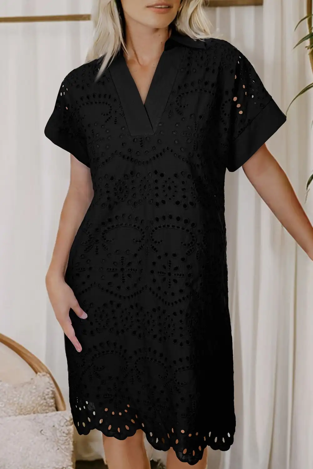 Playful Eyelet Detail Embroidered T-Shirt Mini Dress