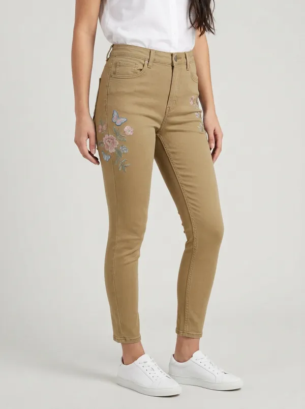 Women's Atlas Floral Butterfly Embroidered Printed Slim Jeans