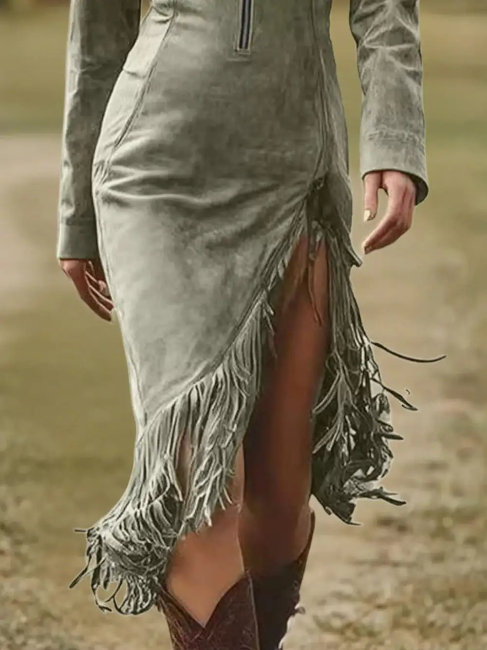 Gathered Detail Zip Front Dress