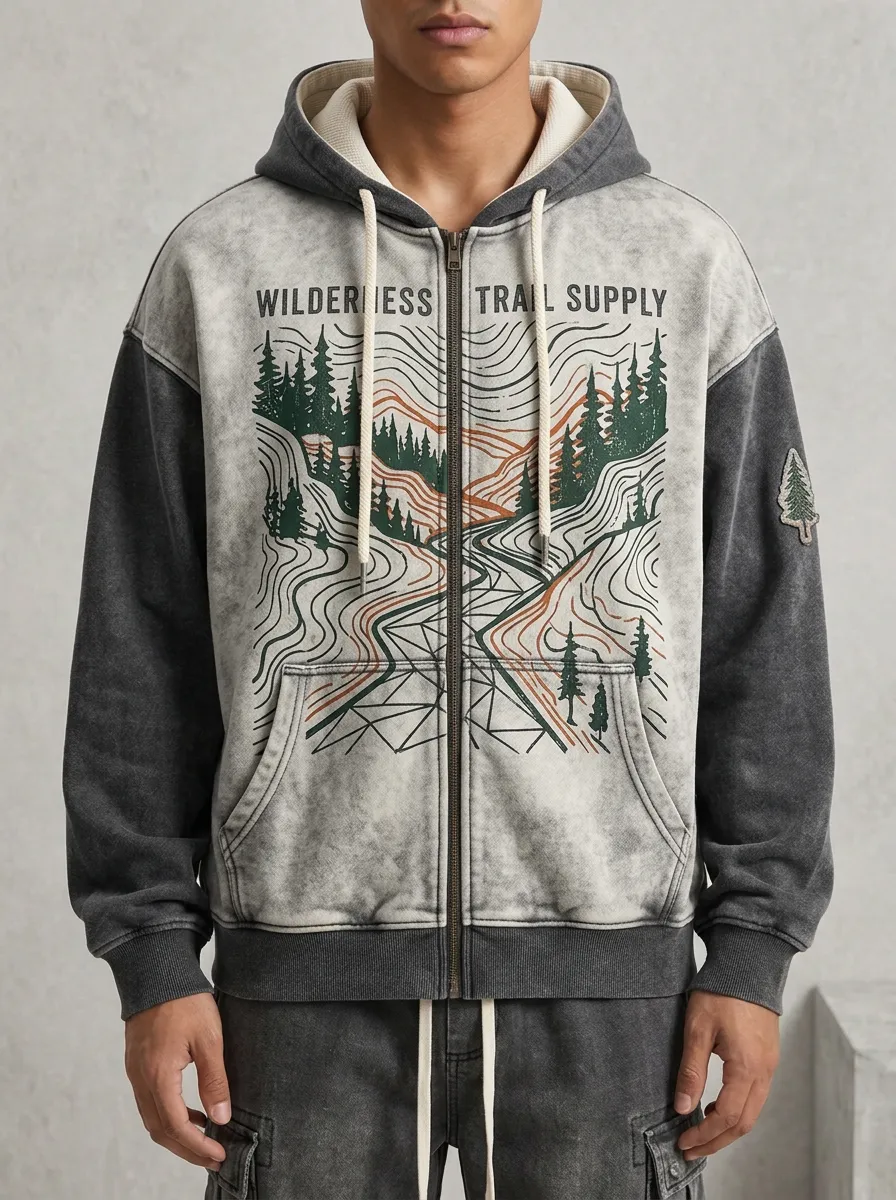 Men's Wilderness Trail Supply Forest Landscape Printed Zip Hoodie