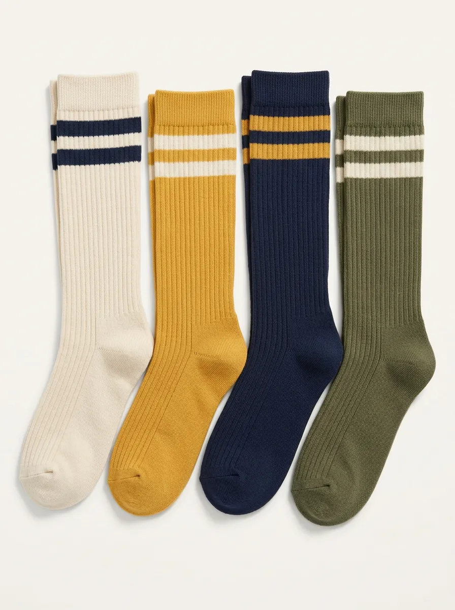 Women's Vintage Varsity Stripe Ribbed Crew Socks 4-Pack