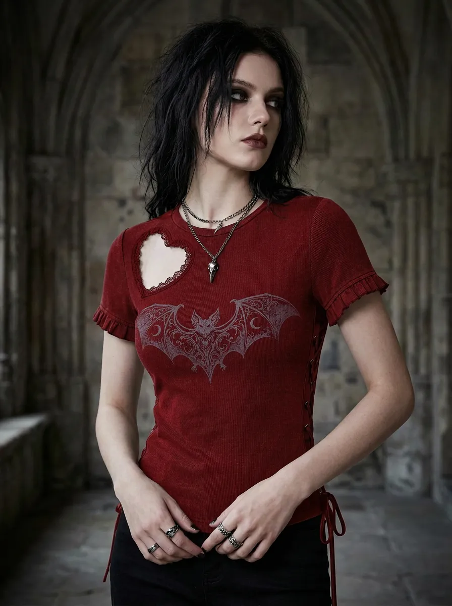 Statement Bat Cutout Night Look Women's Gothic T-Shirt