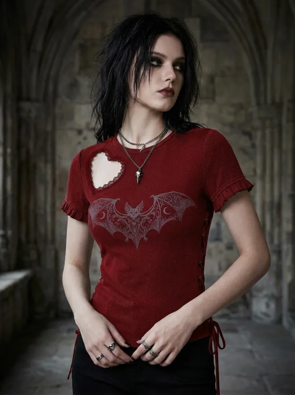 Statement Bat Cutout Night Look Women's Gothic T-Shirt