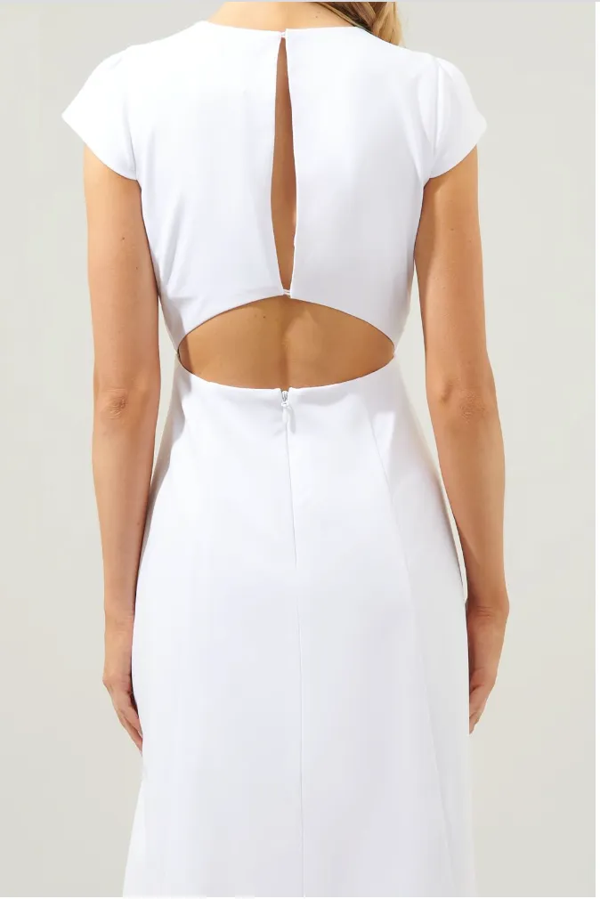 White Sleeveless Slit Hem Midi Dress