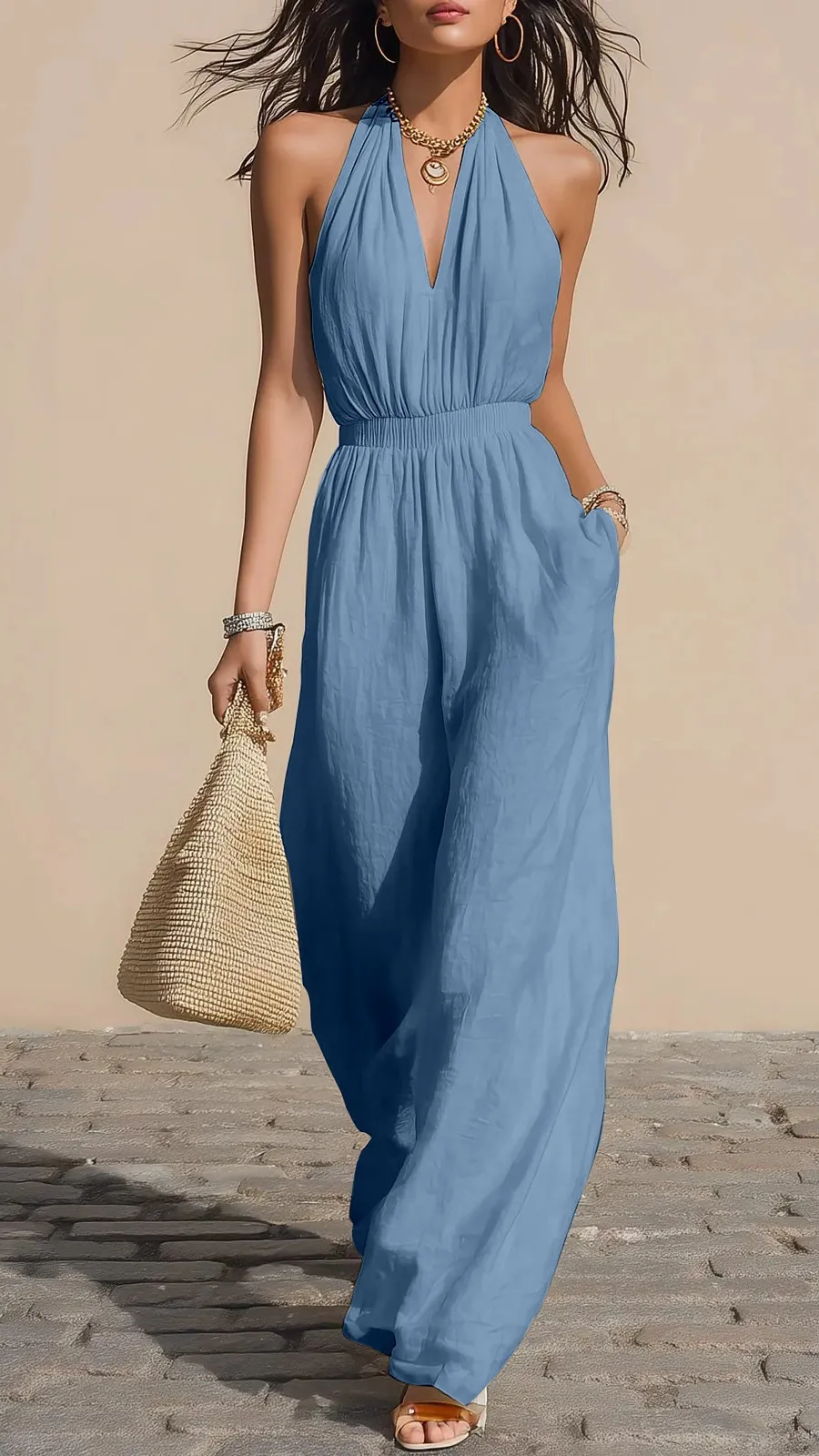 Pleated Wide Leg Jumpsuit
