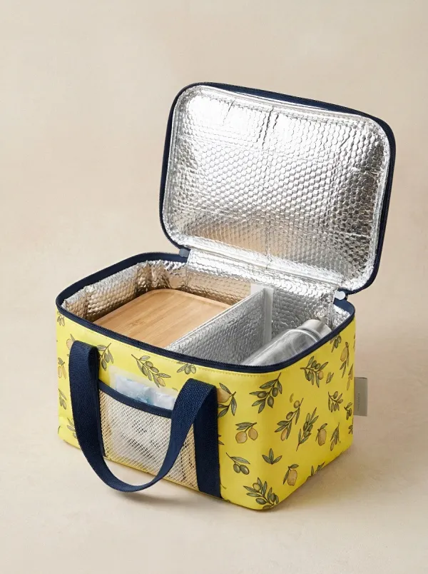 Lemon Olive Botanical Pattern Printed Insulated Lunch Bag