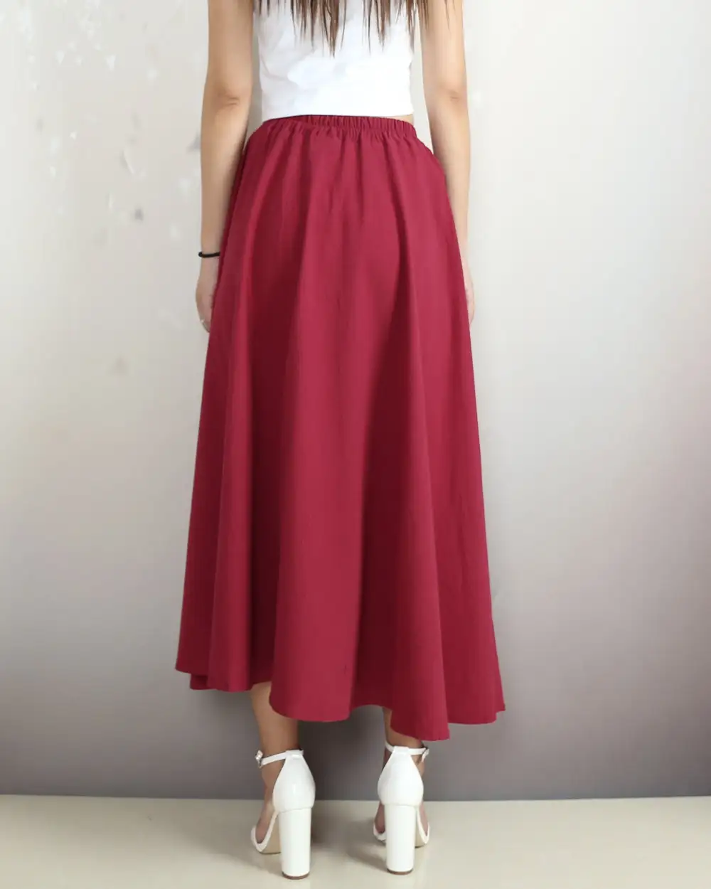 Boho Linen Flared Midi Skirt