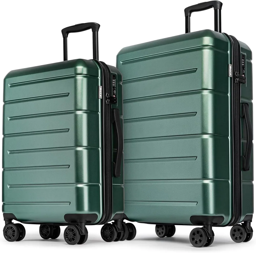 KYME 24 Inch Luggage,Checked Medium Suitcase with Spinner Wheels,Black