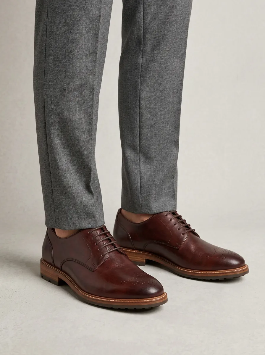 Men's Classic Business Brown Leather Brogue Oxford Shoes