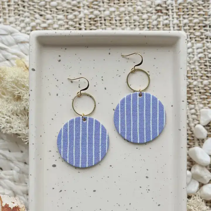 Ruby Drop Earrings - Denim Stripe