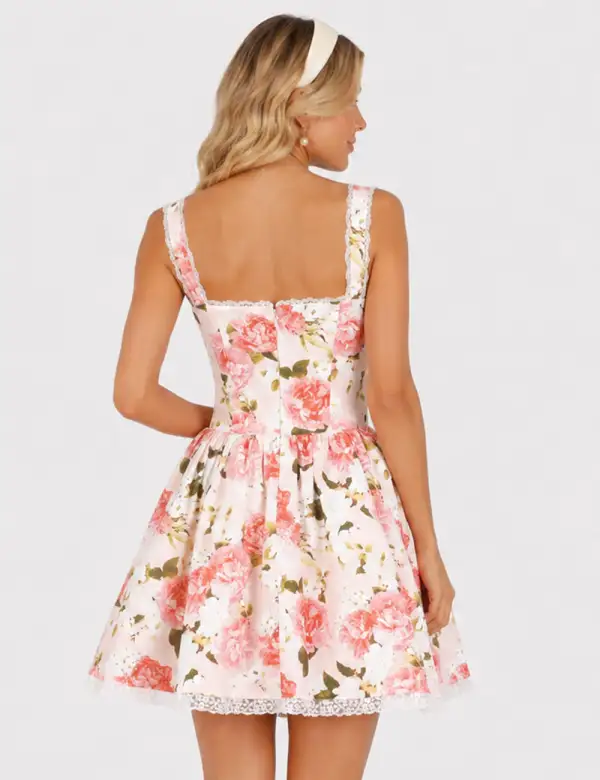 Lace Trim Sweetheart Neck Mini Dress