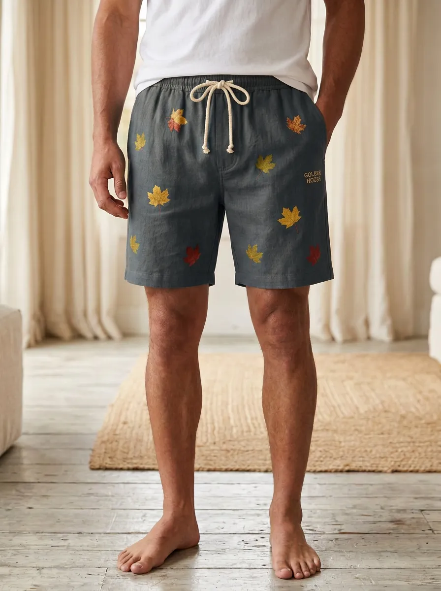 Amber Leaf-print Elastic Waist Shorts