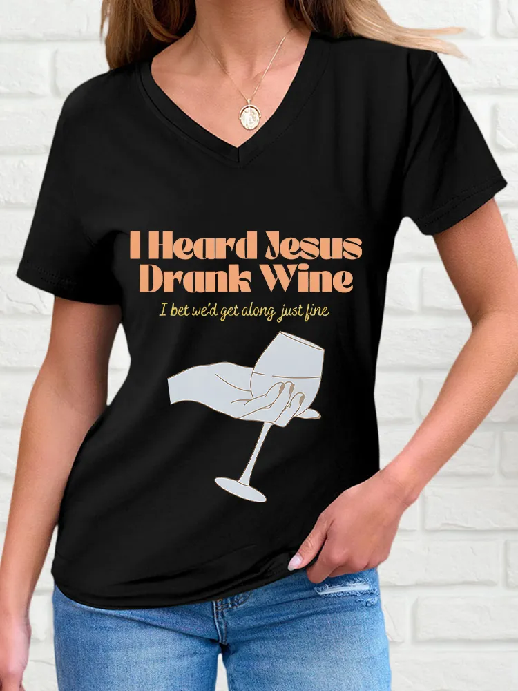 Woman's I Bet We'D Get Along Just Line V-Neck And Short Sleeves T-Shirt