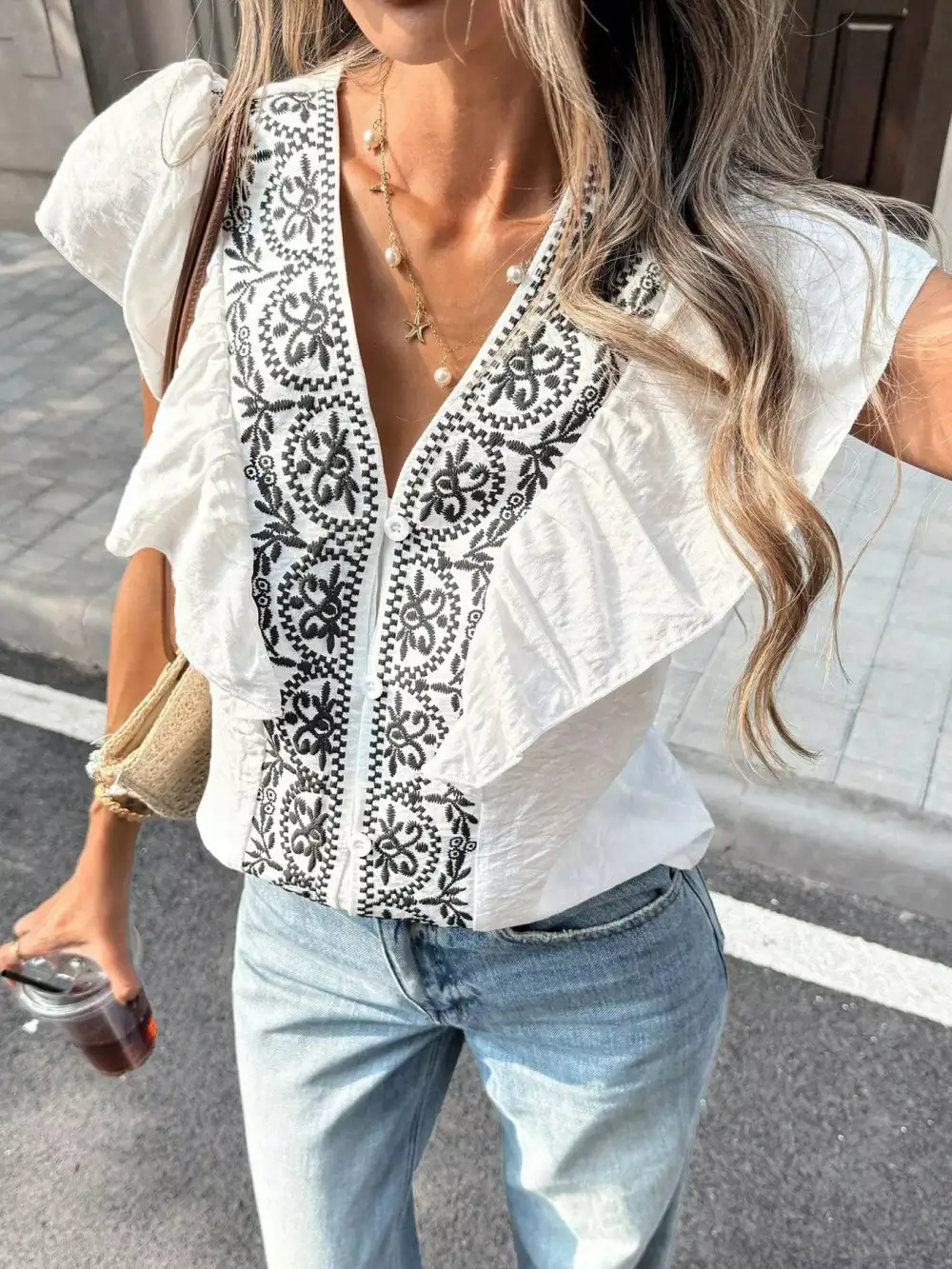 Ruffled V Neck Blouse