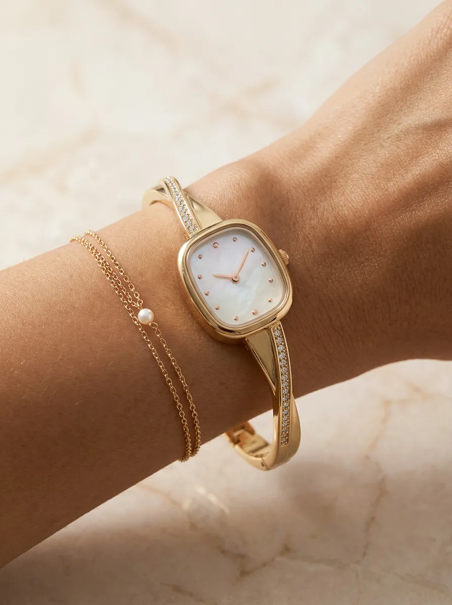 Classic Gold-tone Mother-of-pearl Bangle Watch