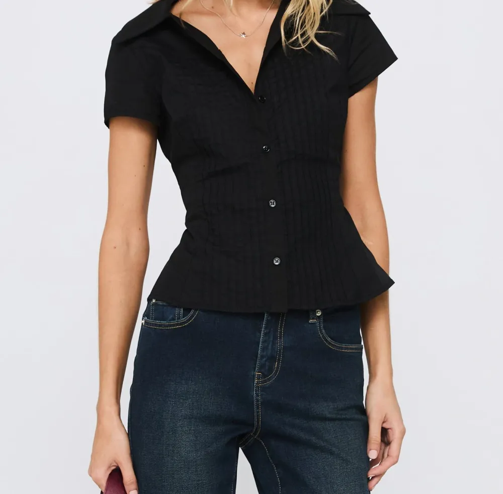 Black Button-Up Collared Blouse