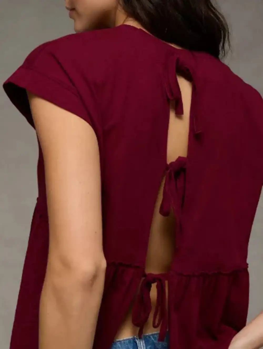 Babydoll Thin Top with Back Tie Blouse