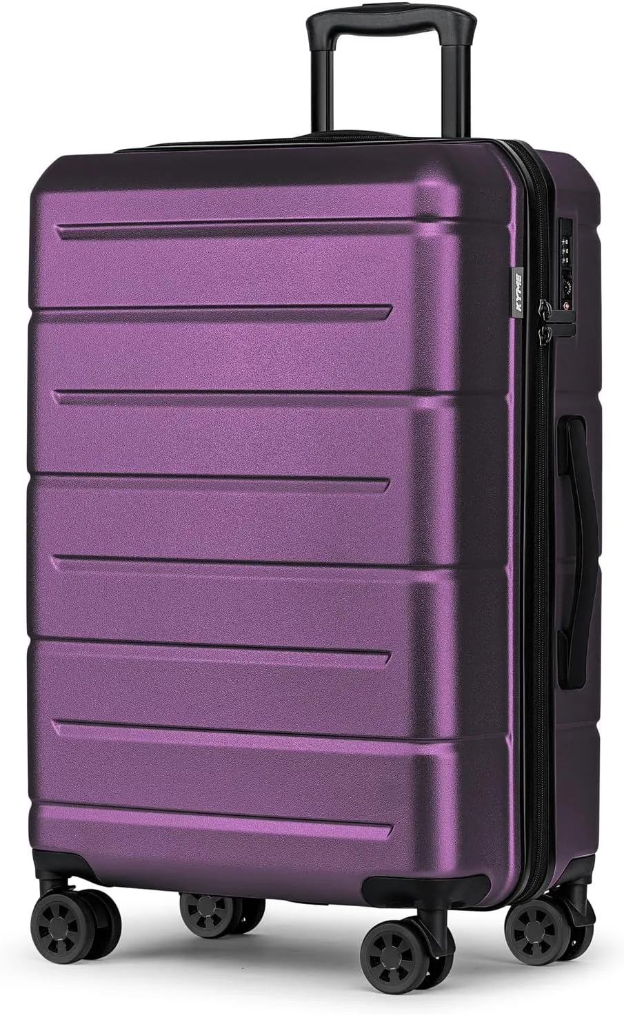KYME 24 Inch Luggage,Checked Medium Suitcase with Spinner Wheels,Black