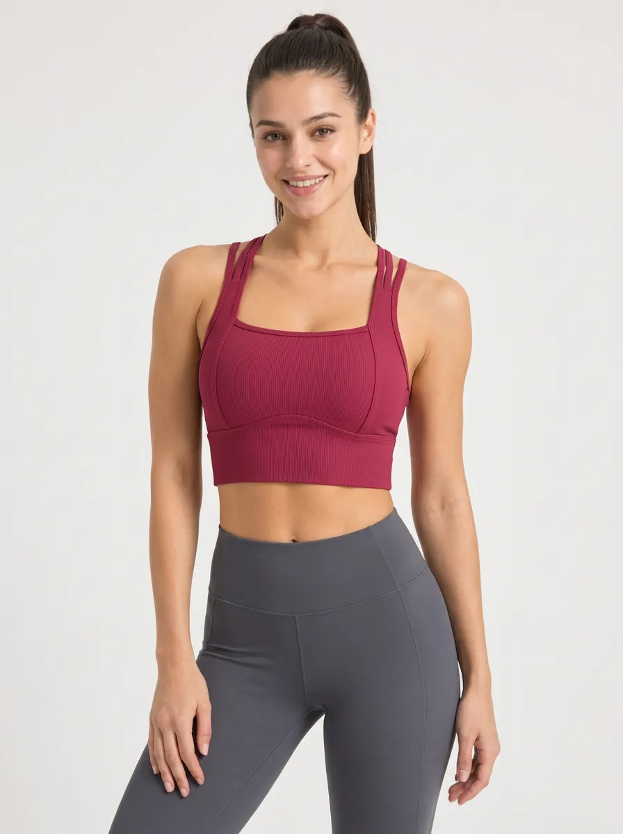 Women's Strappy Ribbed Sports Bra