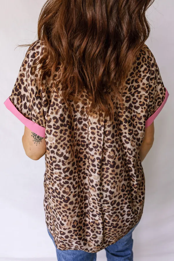 Leopard Print Contrasted Trim Animal Shirt
