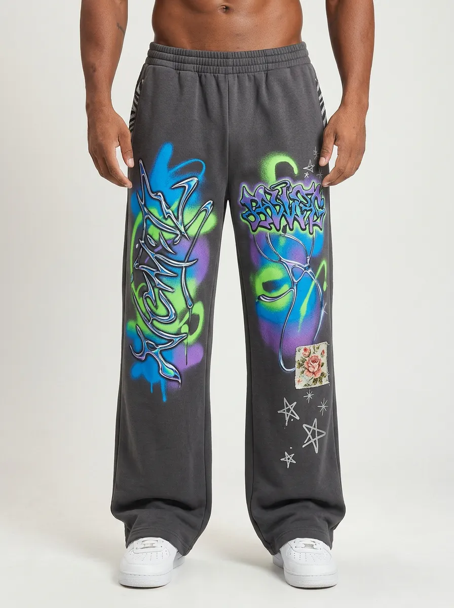 Men's Streetwear Graffiti Rose Star Printed Sweatpants