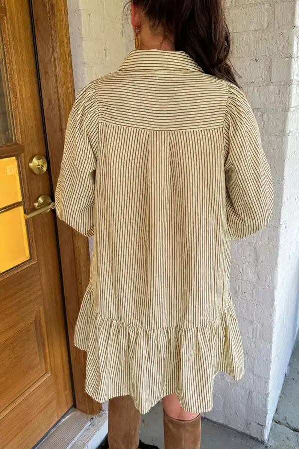 Striped Collared Long Sleeve Mini Dress