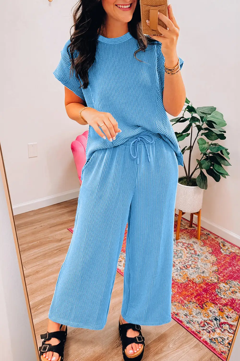 Solid Knit Relaxed Shorts Lounge Set Mood