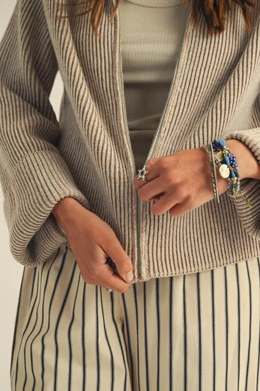 Ribbed Dropped Shoulder Cardigan