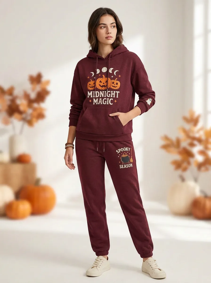 Women's Halloween Midnight Magic Pumpkin Printed Tracksuit