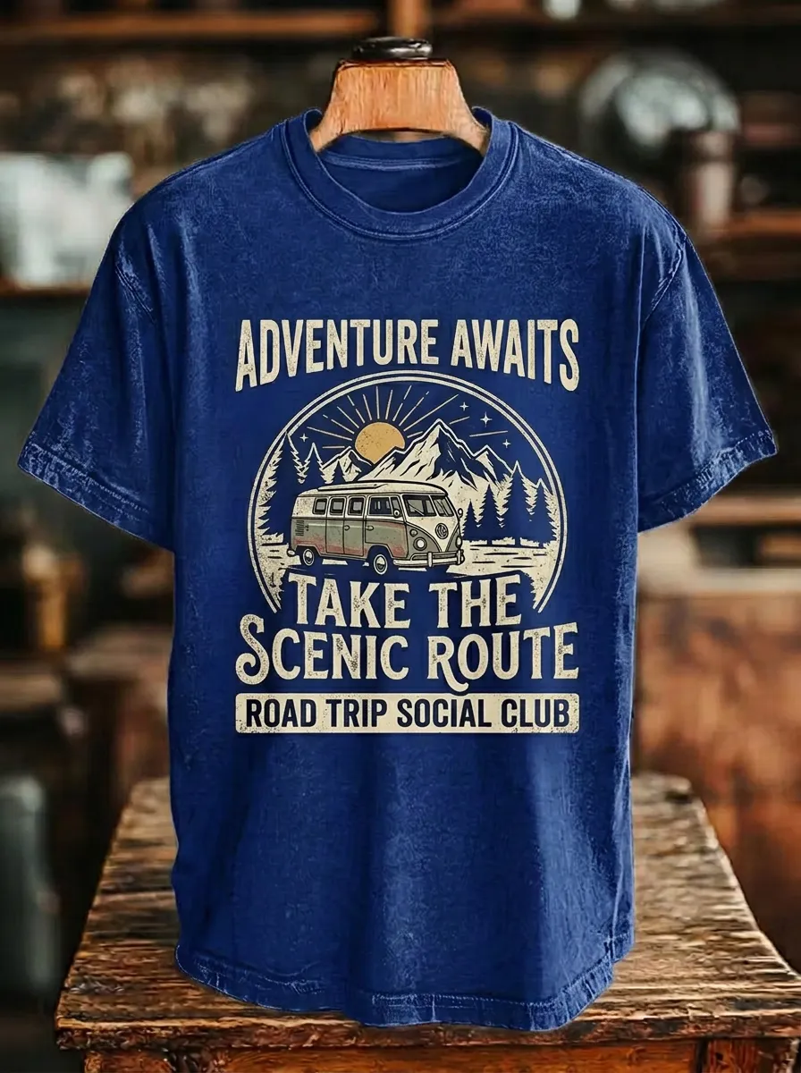 Unisex Road Trip Lover Adventure Van Mountain Printed T-shirt