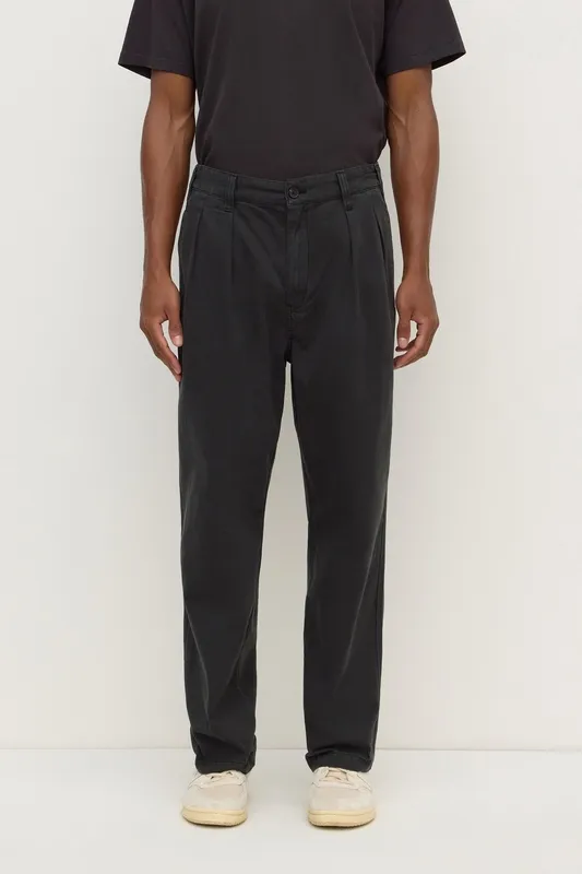 Washed Black Pleated Cotton Chinos