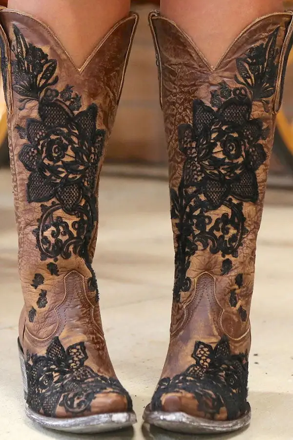 Floral Embroidery Block-Heel Boots