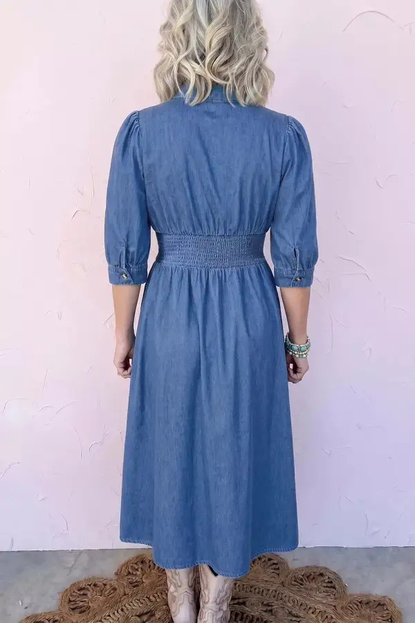 V-Neck Smocked Midi Dress