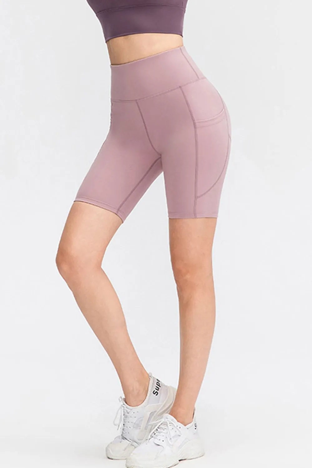 Stretch Wide Waistband Sports Shorts With Pockets