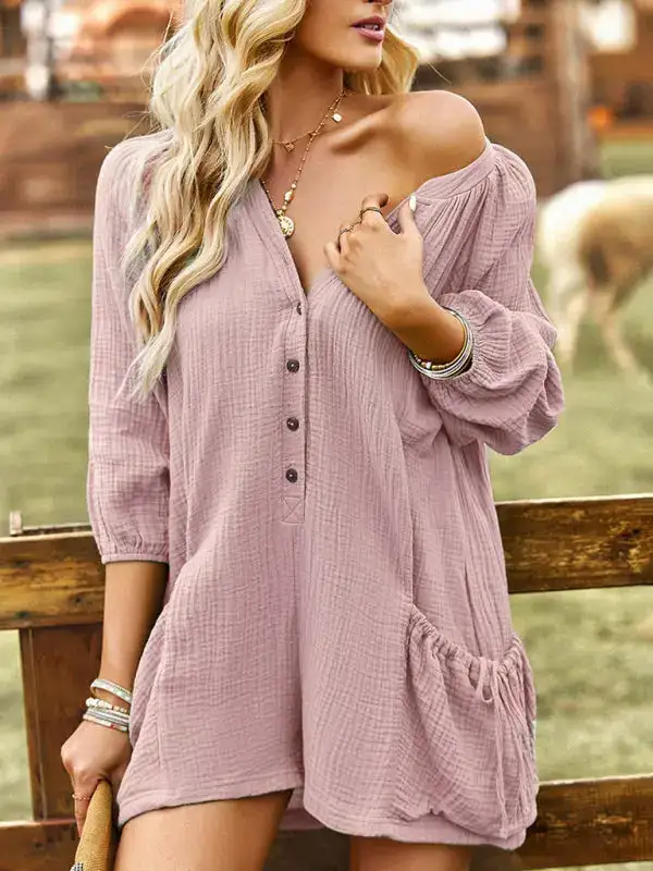 Clean Loose Cotton Linen Jumpsuit