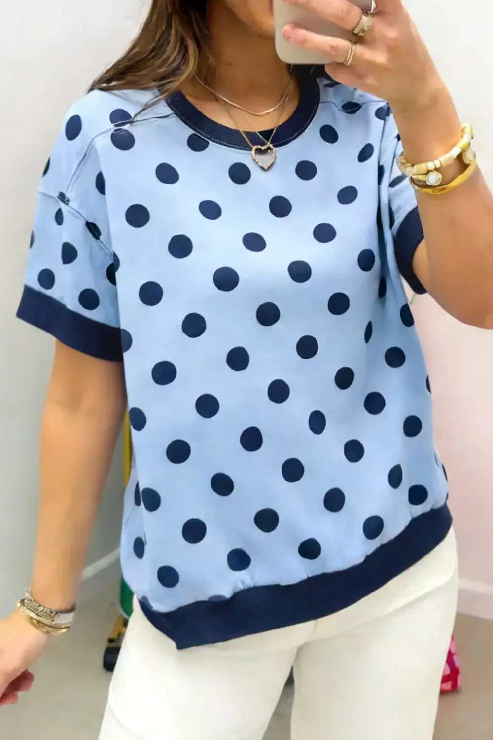 Polka Dot Round Neck Sweater