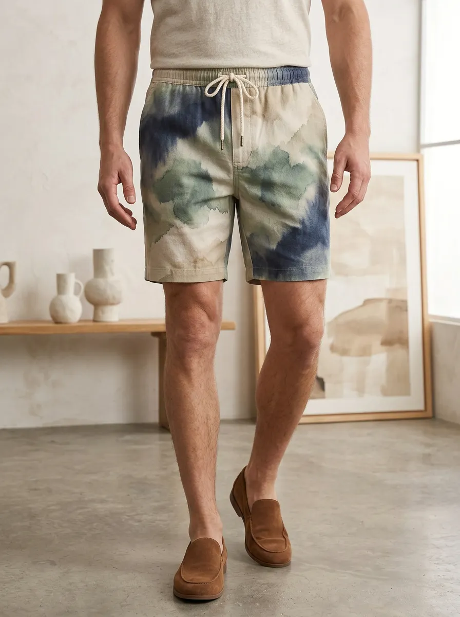 Men's Watercolor Tie Dye Drawstring Shorts