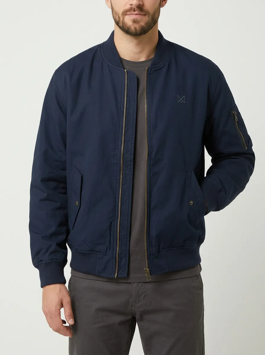 Men's Minimalist Logo Embroidered Navy Bomber Jacket