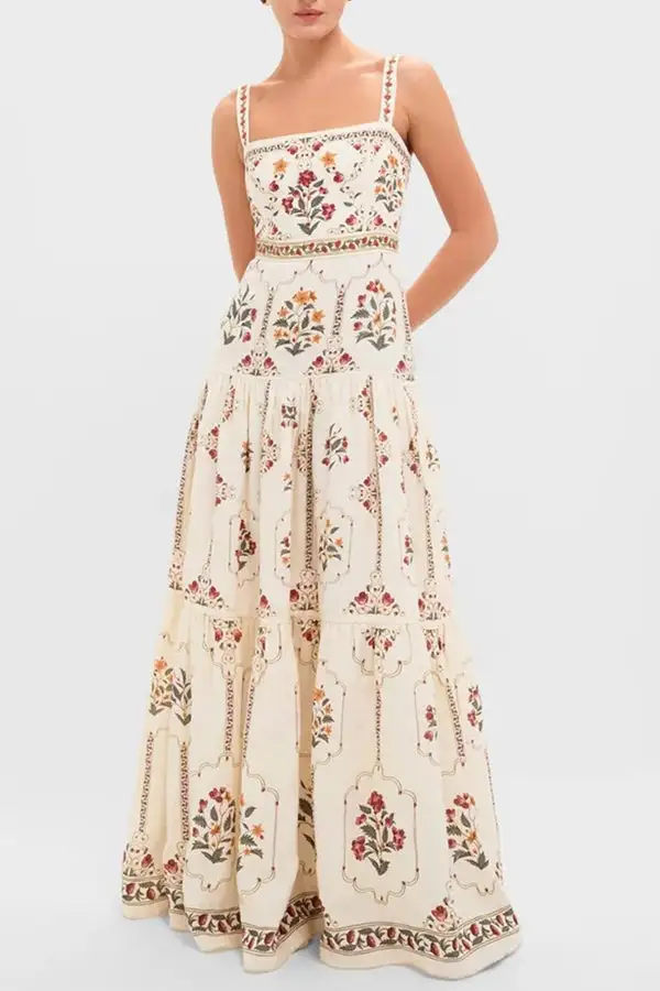 Softly Tailored Floral Cami Top And Flowing Maxi Skirt Set