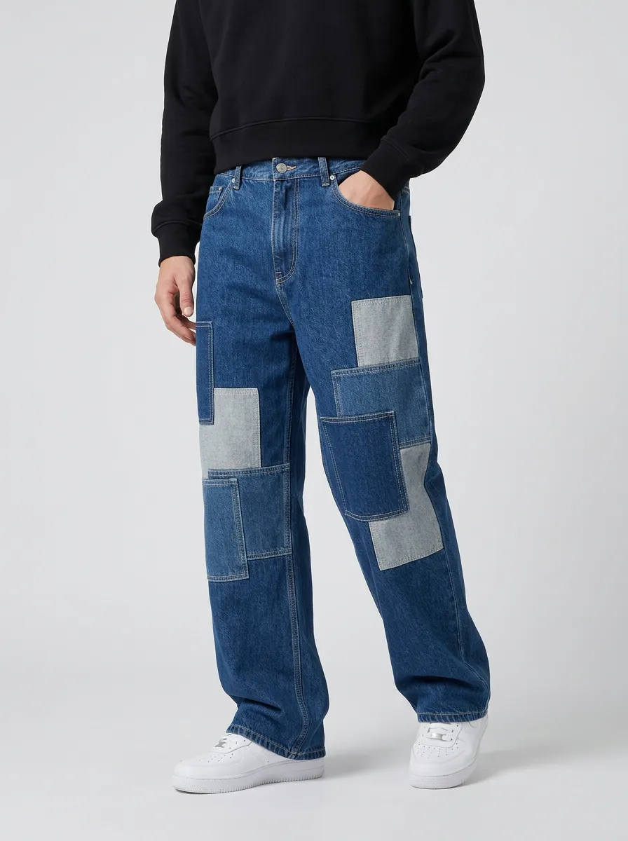 Men's Streetwear Patchwork Printed Wide Leg Jeans