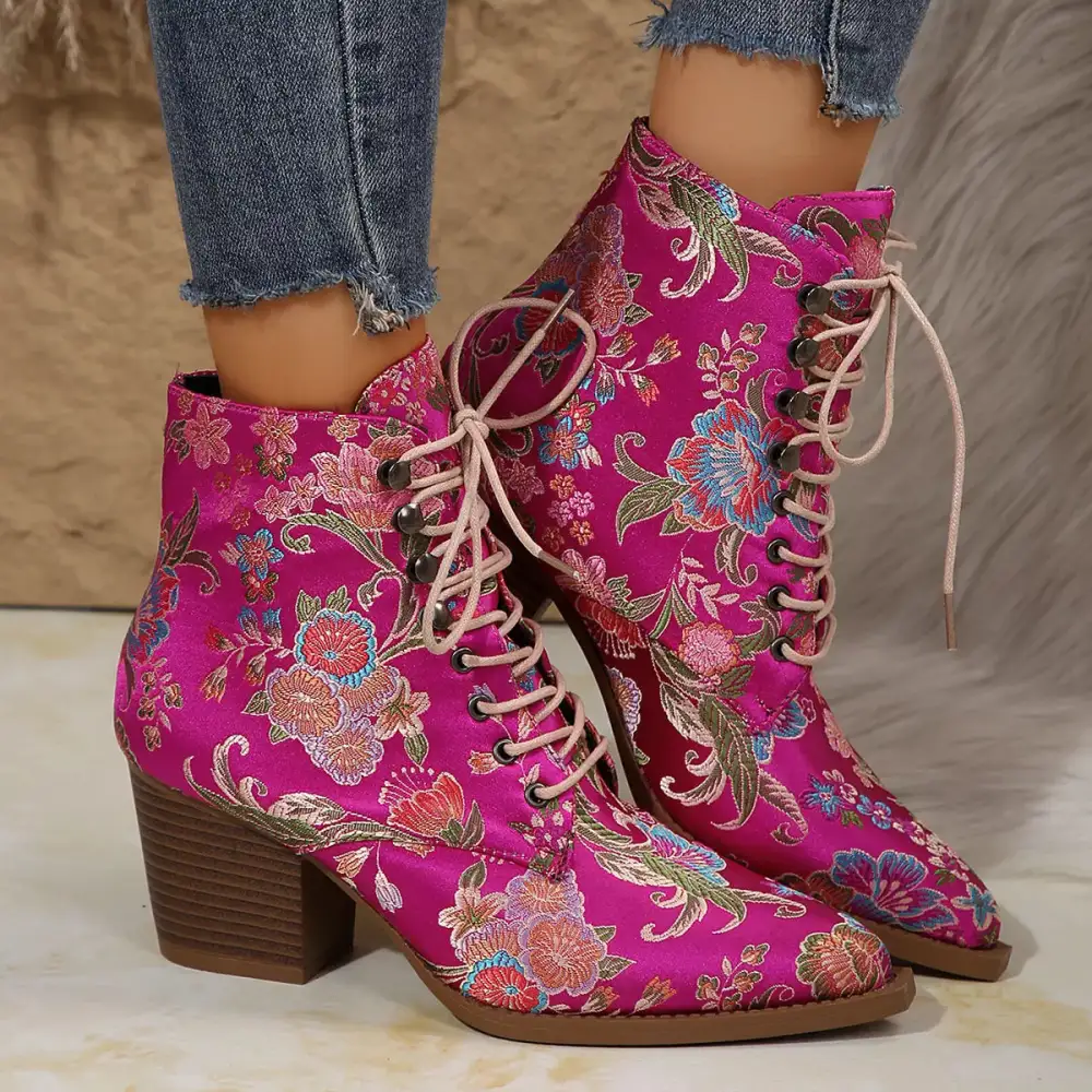 Elegant Point Toe Block Heels Boots