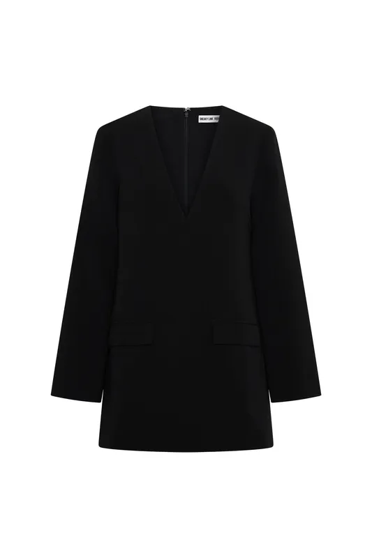 Black Tailored Long-Sleeve Mini Dress