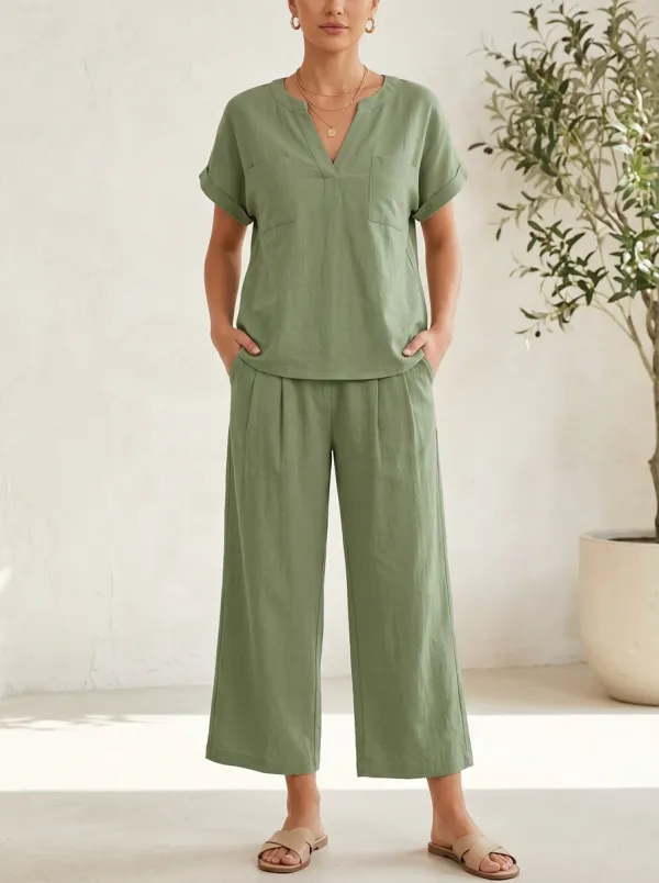 Easy-Wear Button-Front Women's V-Neck Shirt
