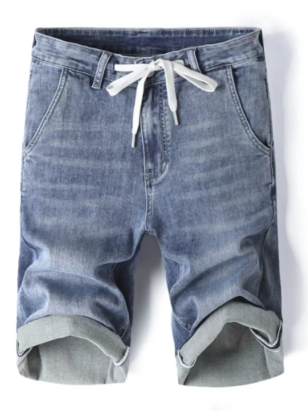 Drawstring Washed Denim Shorts