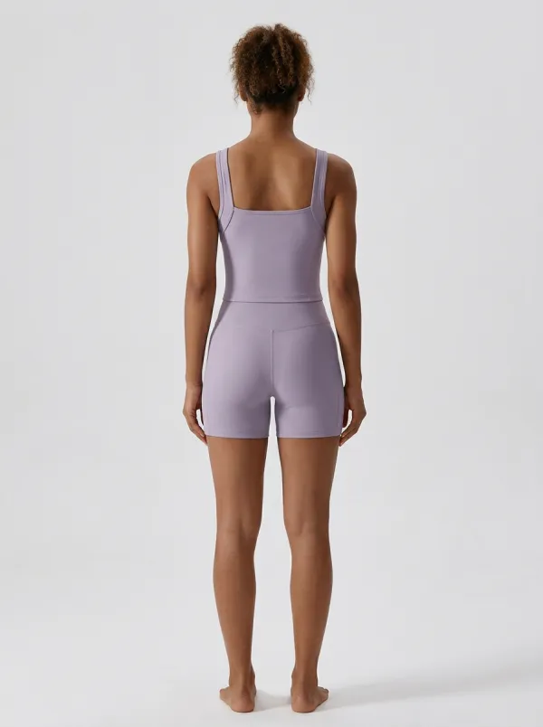 Contemporary Ribbed Texture Street Style Women's Tank Top And Sports Shorts Set