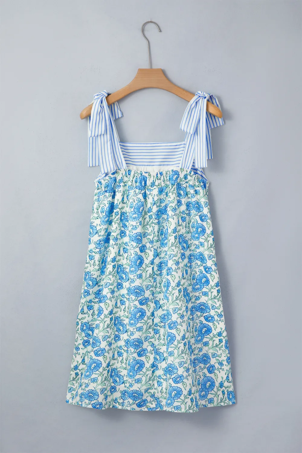 Blue Floral Bow Strap Mini Dress