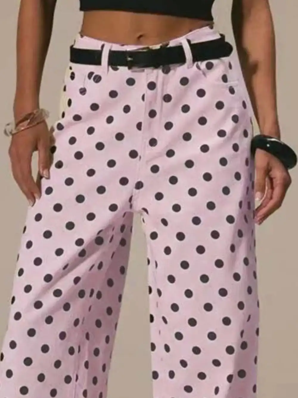 Denim Polka Dot Wide Leg Relaxed Fit Jeans