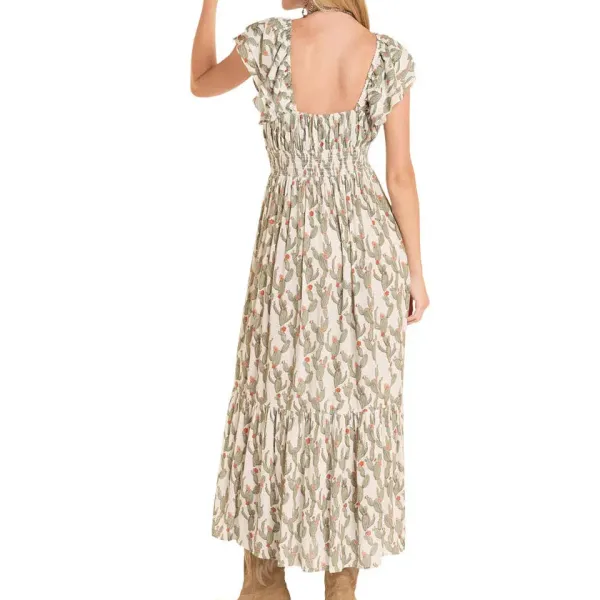 Rayon Cactus Print Maxi Dress