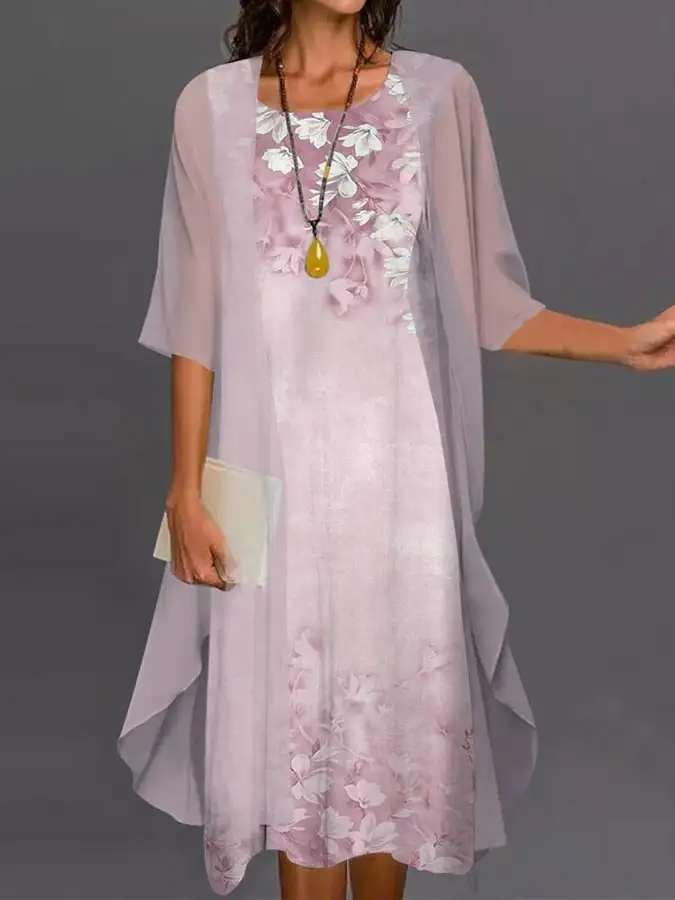 Women's Fashion Casual Printed Two Piece Cardigan Dress