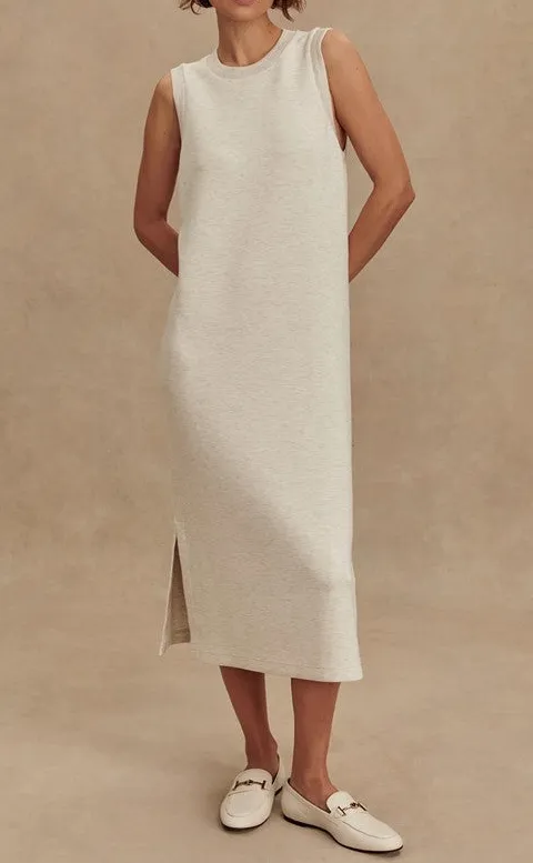Beige Linen Sleeveless Column Midi Dress